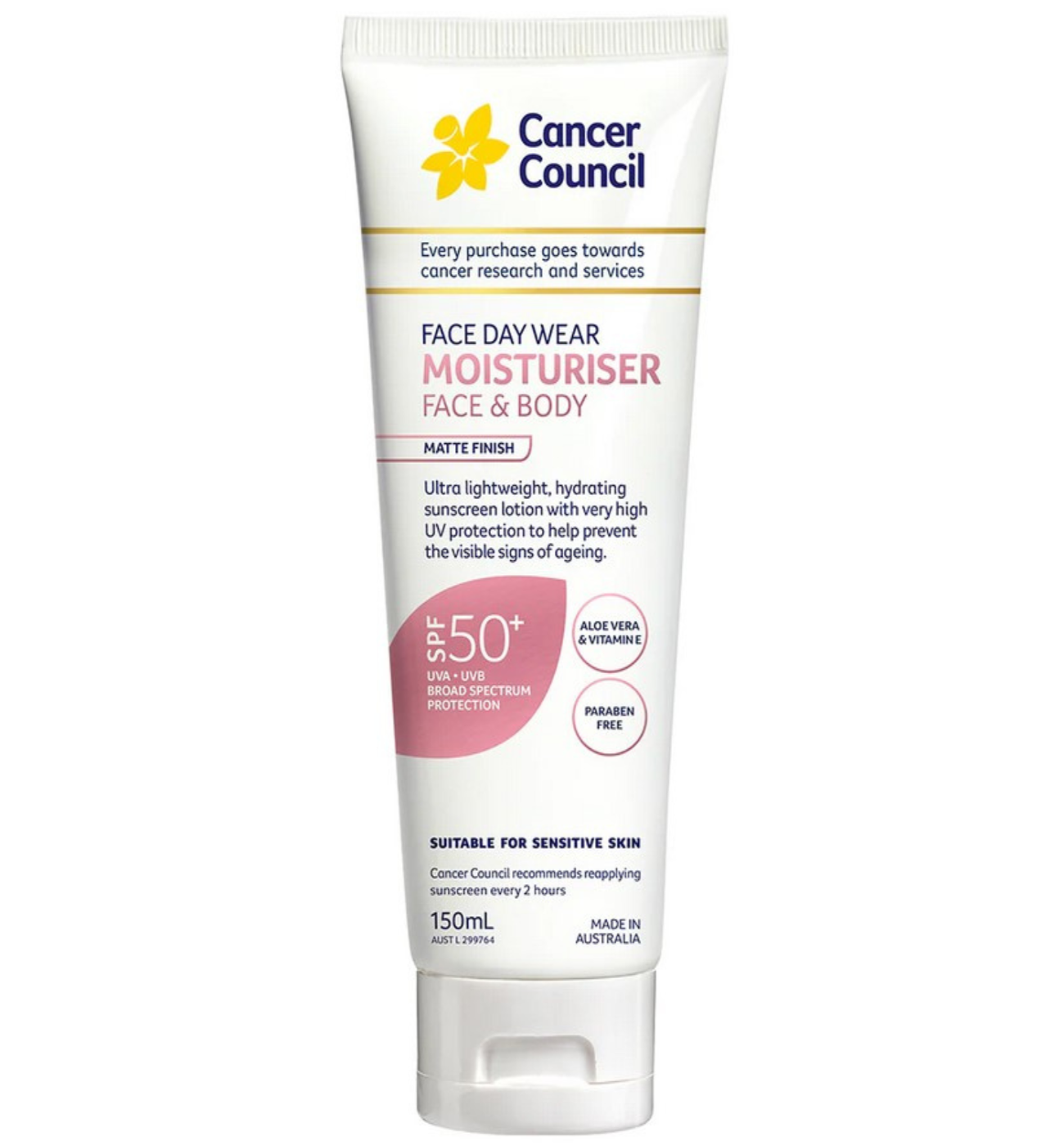 【現貨】澳洲 Cancer Council Face Day Wear Moisturiser Invisible SPF 50+ 防曬保濕乳霜150ml(臉部和身體適用),$92/支《不計印商品》