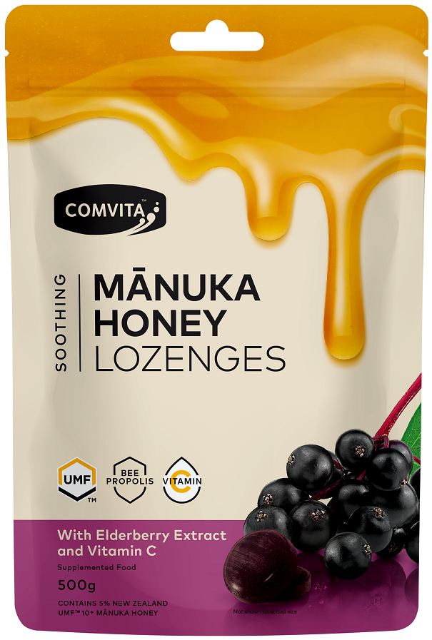 【現貨】Comvita 康維他麥蘆卡蜂蜜潤喉糖接骨木果味 500g,$145/包 《不計印商品》