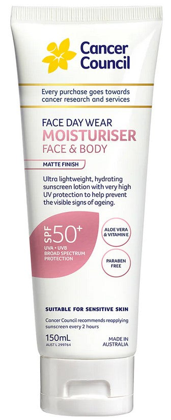 【現貨】澳洲 Cancer Council Face Day Wear Moisturiser Invisible SPF 50+ 防曬保濕乳霜150ml(臉部和身體適用),$92/支《不計印商品》