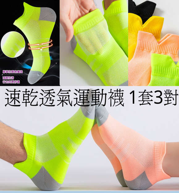 【現貨】$24 購買 速乾透氣運動襪1套3對，3色組合，備男/女尺碼 !!