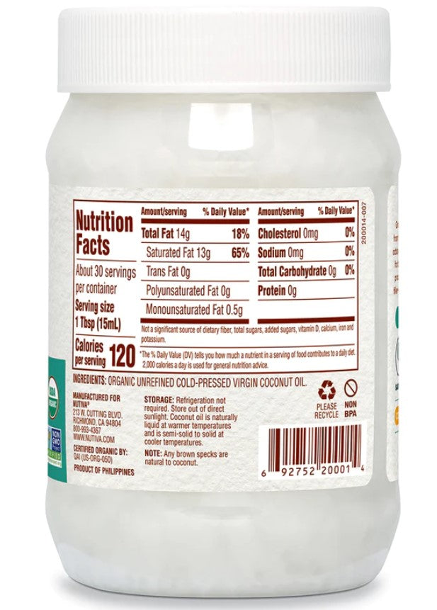【現貨】$108 購買 美國 Nutiva 有機冷壓初榨椰子油15oz (444ml),《不計印商品》