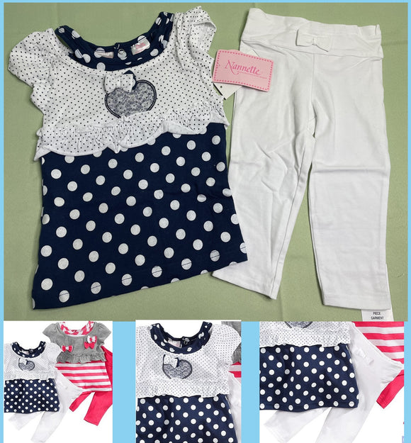 【尋寶區】 Nannette Baby Girls Faux Layered Shirt and Capri Leggings 藍白色全棉2件套裝(24個月)，尋寶價 : $30/套 【只限 Whatsapp 落單】【請勿加入購物車】